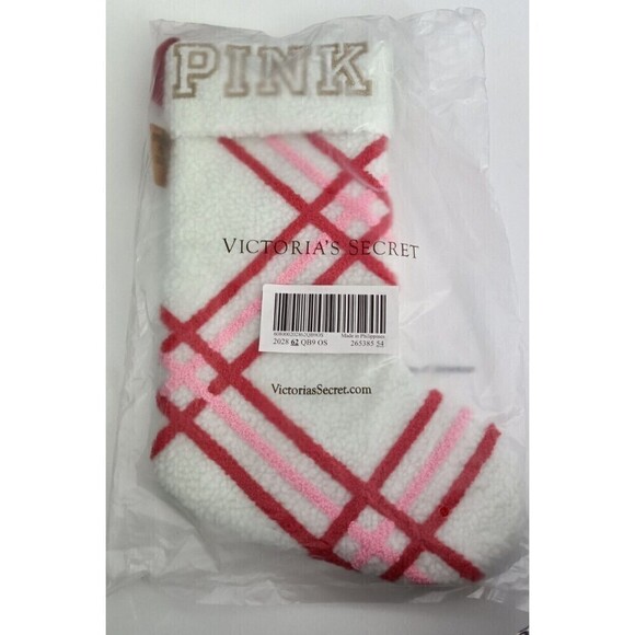 Victoria's Secret PINK Stocking White Red Pink Striped Gold Logo Limited Edition - Picture 3 of 6